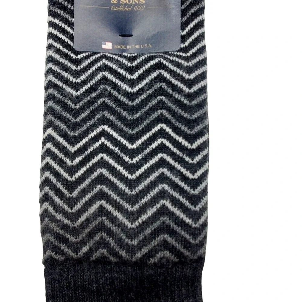 Charcoal Black Wool Crew Socks Mens Large Dress Alchester Lucas Herringbone NEW
